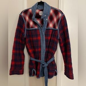 GAP Plaid and chambray belted jacket